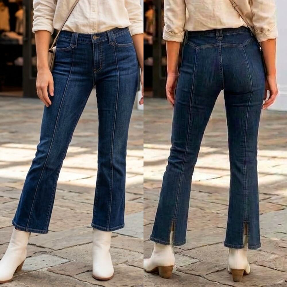 Abercrombie & Fitch Cropped Bootcut Jeans Back Slit Vintage Y2K Denim Blue Sz 6